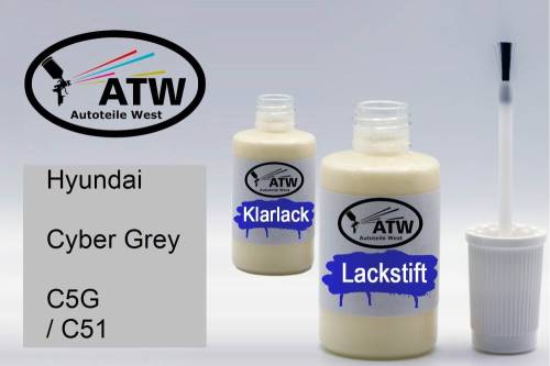 Hyundai, Cyber Grey, C5G / C51: 20ml Lackstift + 20ml Klarlack - Set, von ATW Autoteile West.